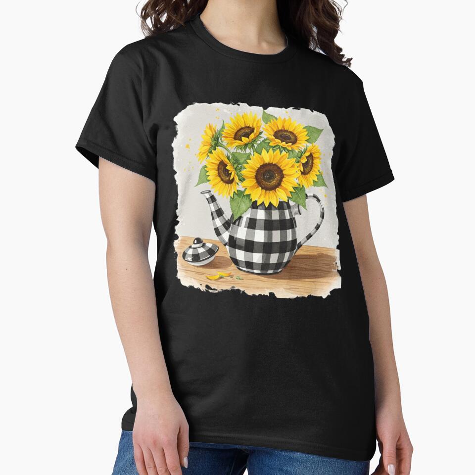 white checked teapot sunflower classic tshirt by anandsiva2703 Hoodie, Sweatshirt | BlankRebels.com (Image 2)
