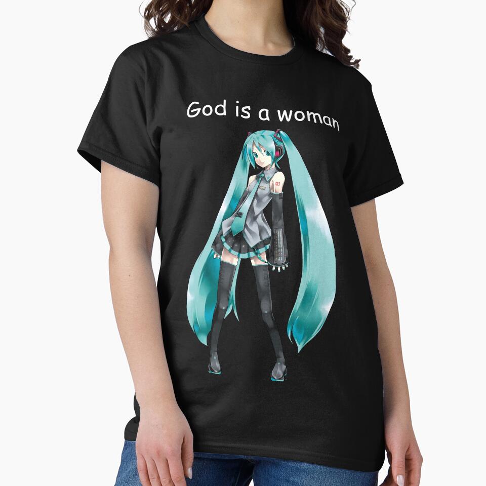 Miku Hatsune, God is a woman (White text) by BaosaiStitch