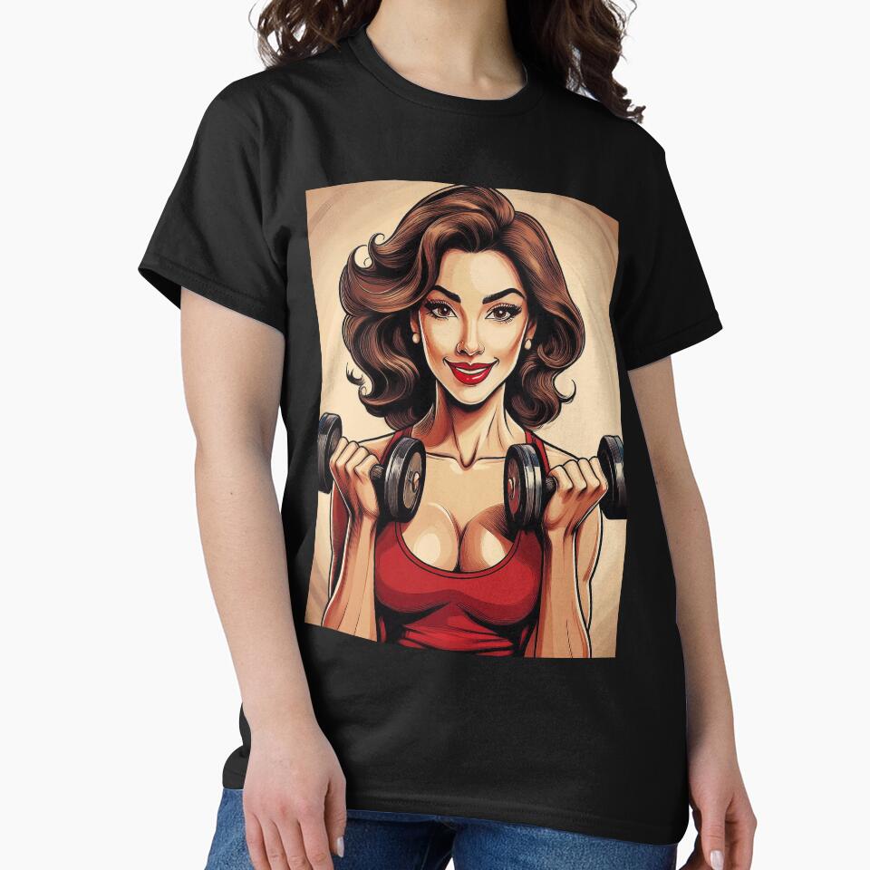 Woman Lifting Weights Vintage Poster by FlosArtPrintShop T-Shirts, Hoodie, Sweatshirt | BlankRebels.com (Image 2)