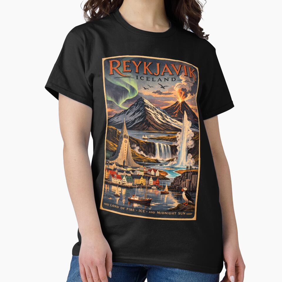 A Reykjavik Iceland Retro Travel Poster by Wanderdreaming