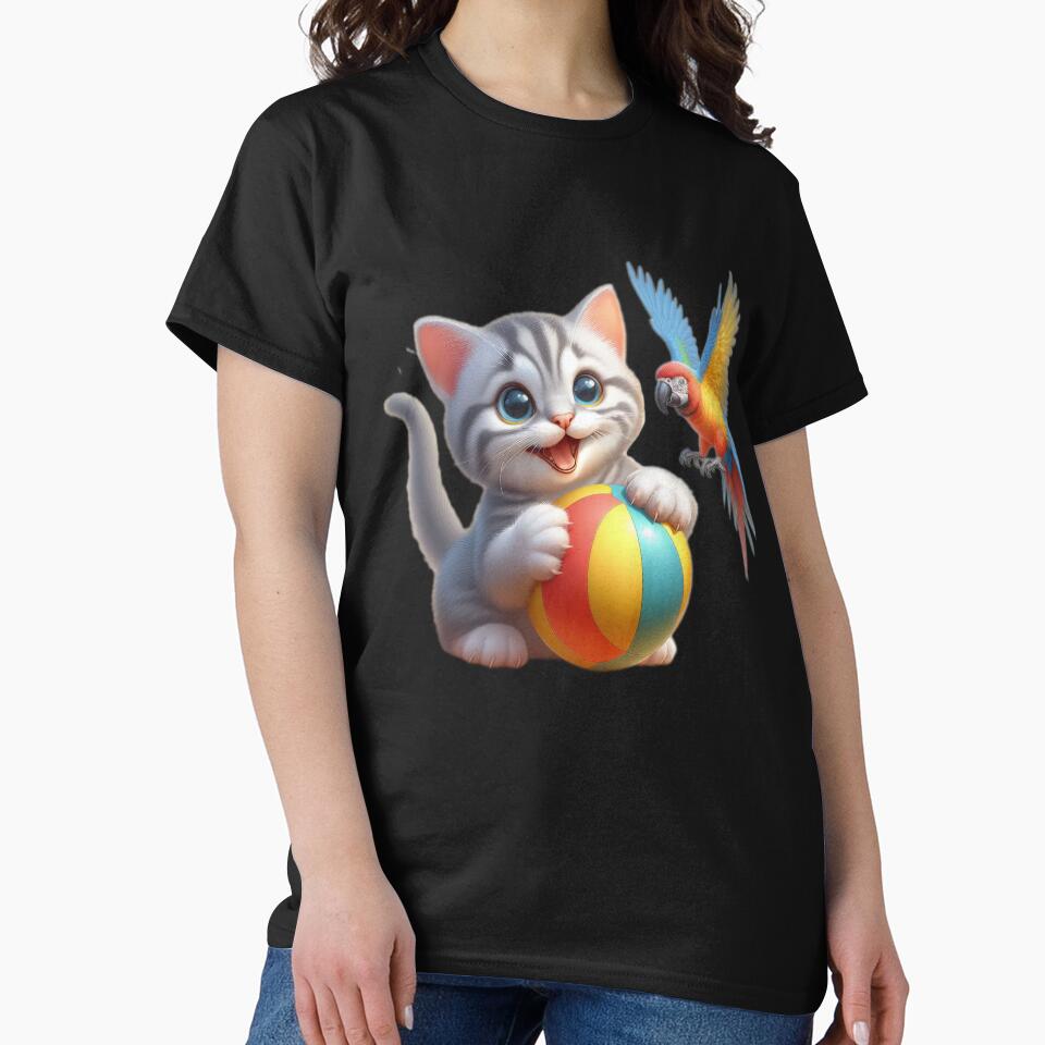 cute funny cat gray kitten with a ball and a parrot, cute cat,cute funny,funny cat by Expressions-Sel