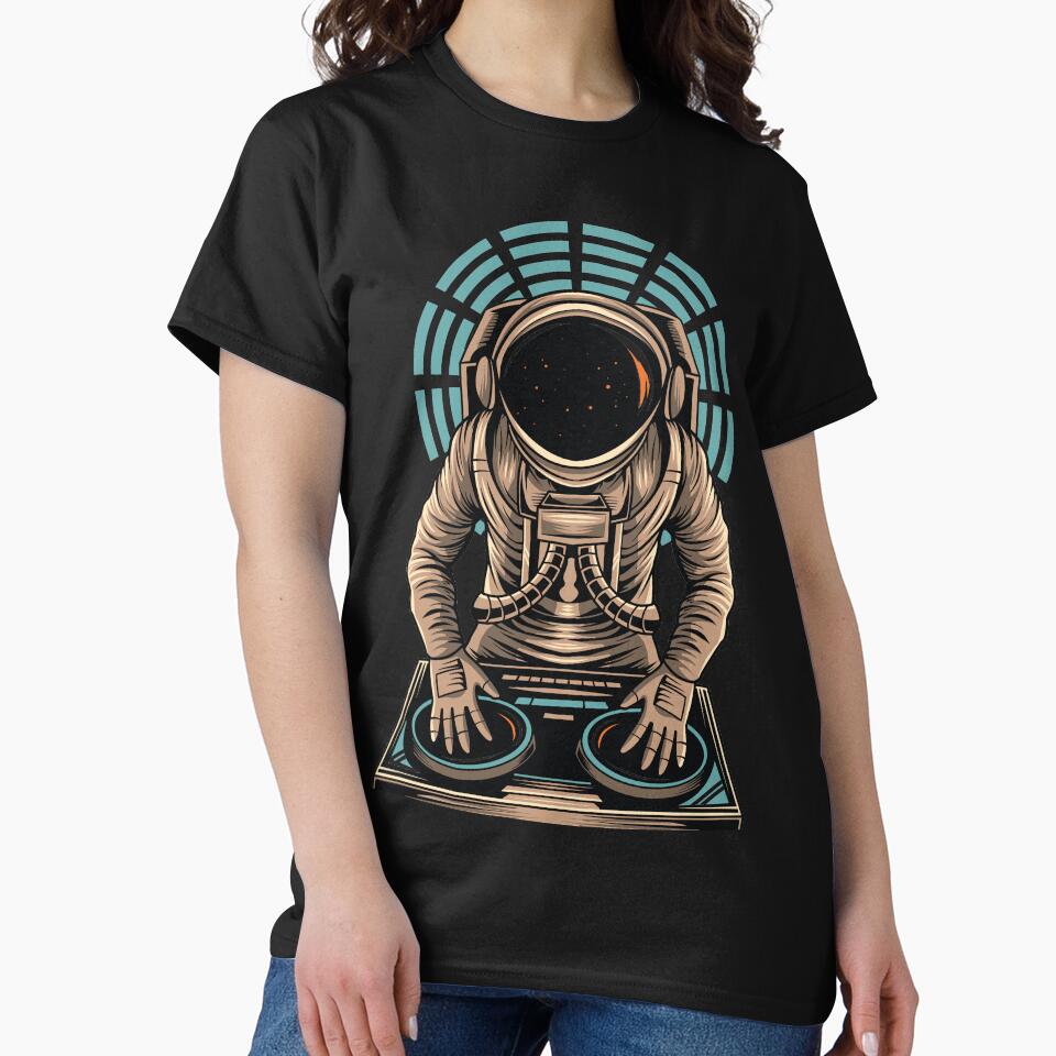 DJ Astronaut in space suit mix music on black with green circle by coffeeapparel T-Shirts, Hoodie, Sweatshirt (Image 2)
