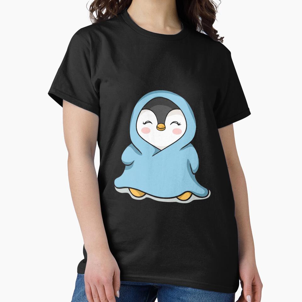 Chibi Penguin in Oversized Hoodie – Cute Kawaii Cozy Penguin Design by ColorSplash123 T-Shirts, Sweatshirt (Image 2)