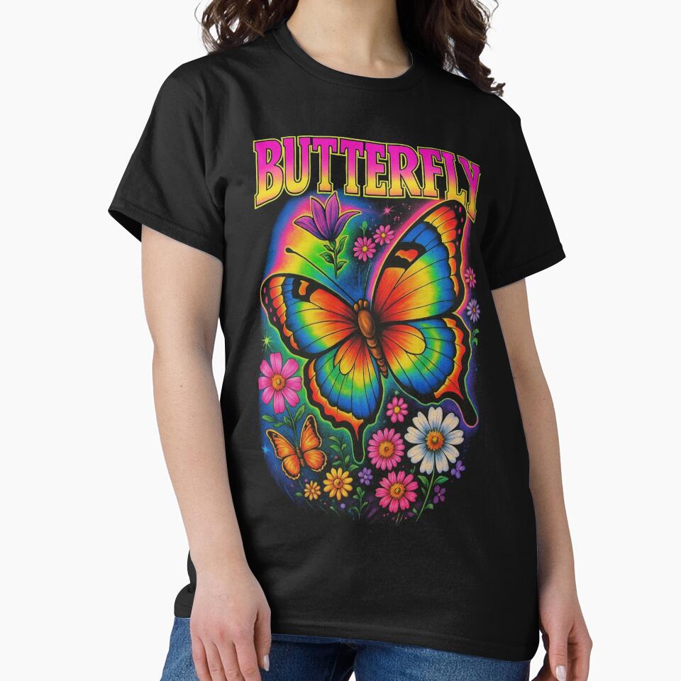 Retro Rainbow Butterfly 90s Aesthetic Design by shogan712 T-Shirts, Hoodie, Sweatshirt | BlankRebels.com (Image 2)
