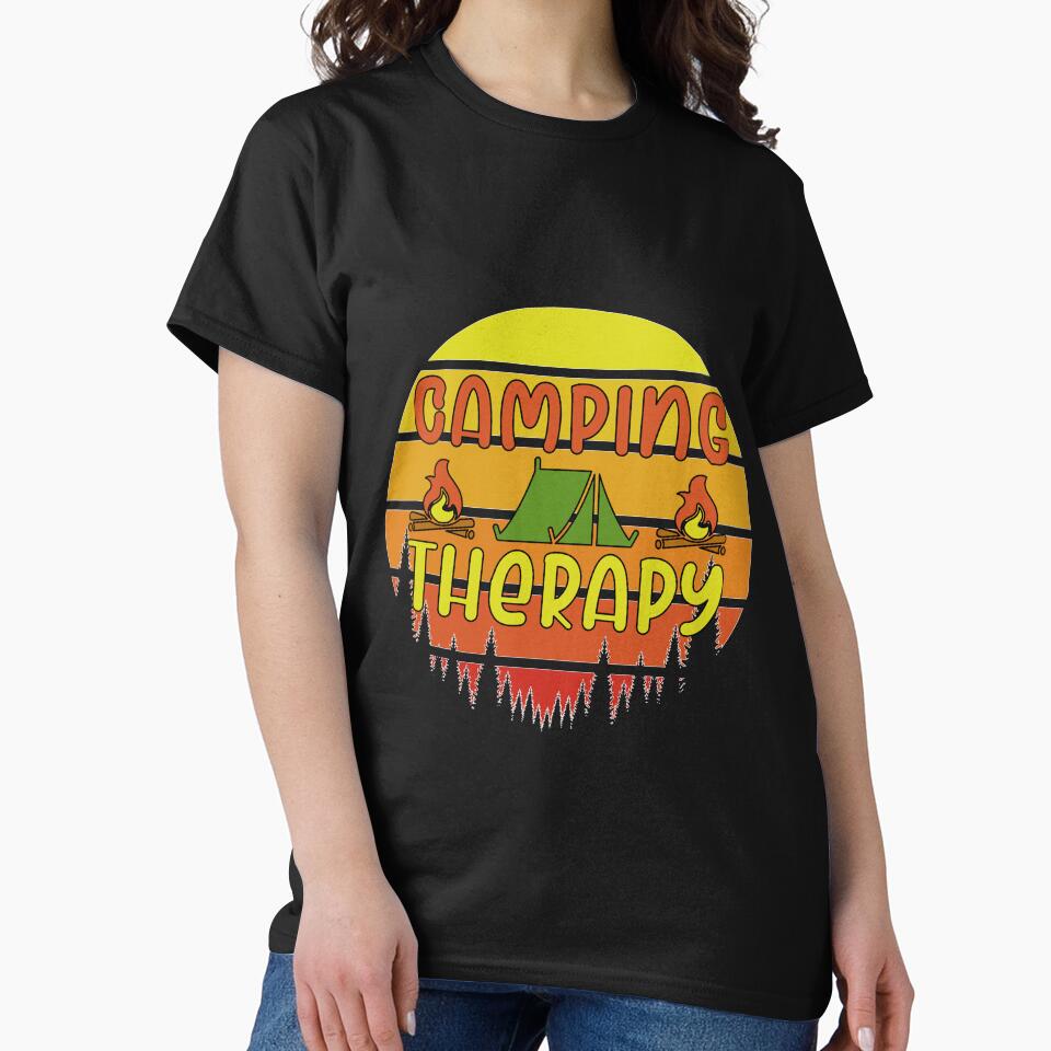 Camping Therapy Sunset Retro by onjcdesign T-Shirts, Hoodie, Sweatshirt | BlankRebels.com (Image 2)