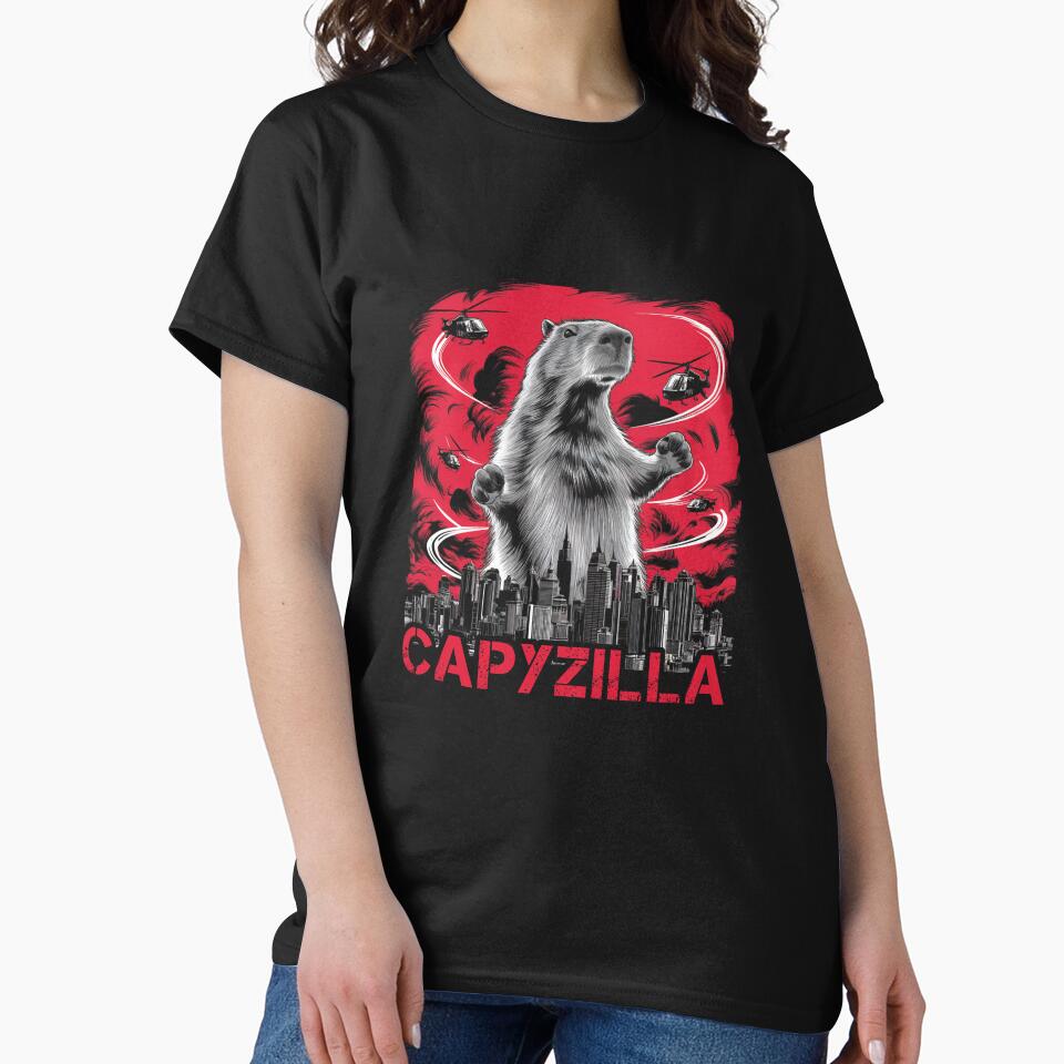 Capybara Monster Capyzilla T-shirt Funny Capy Rodent by Damcoc