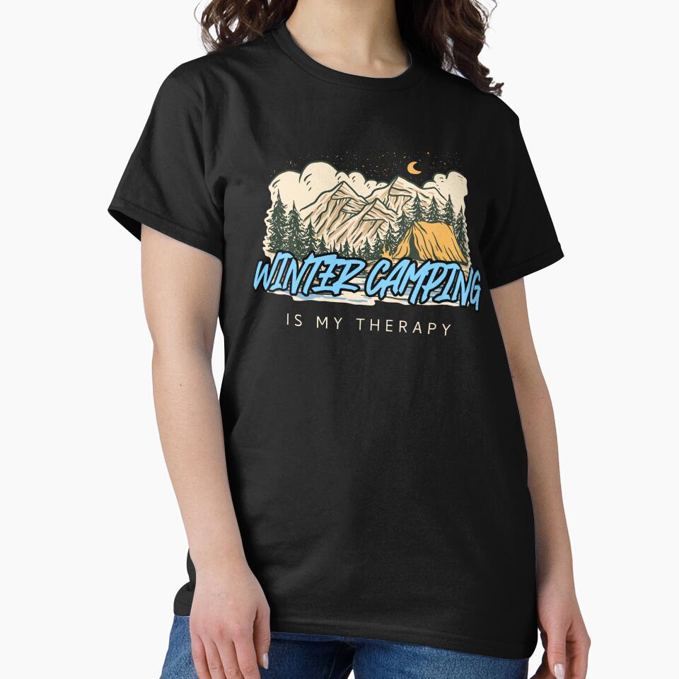 Winter Camping Is My Therapy – Snowy Mountain Camping Adventure Shirt by FusionTeeDesign Hoodie, Sweatshirt (Image 2)