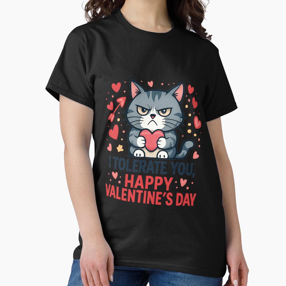 I Tolerate You Happy Valentine’s Day – Funny Grumpy Cat Anti-Valentine Design by Snark & Spark T-Shirts,... (Image 2)