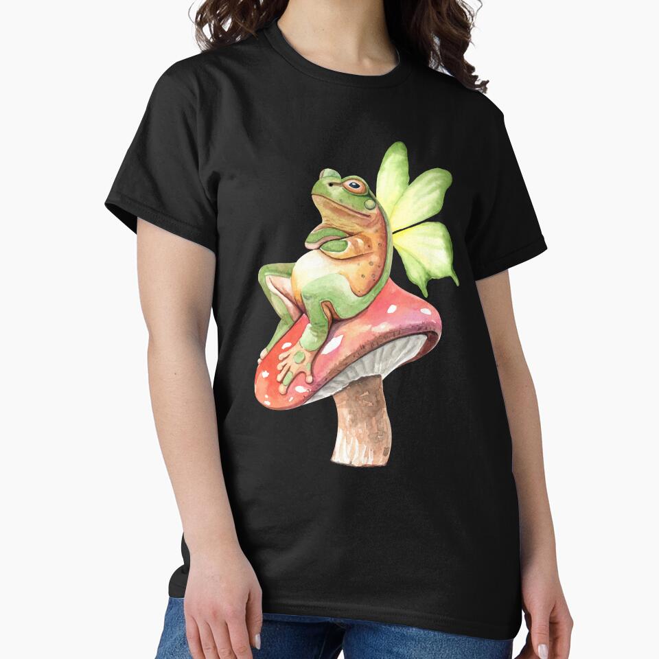Cottagecore Frog Cute Fairy Frog On Mushroom by marybethmckim T-Shirts, Hoodie, Sweatshirt | BlankRebels.com (Image 2)