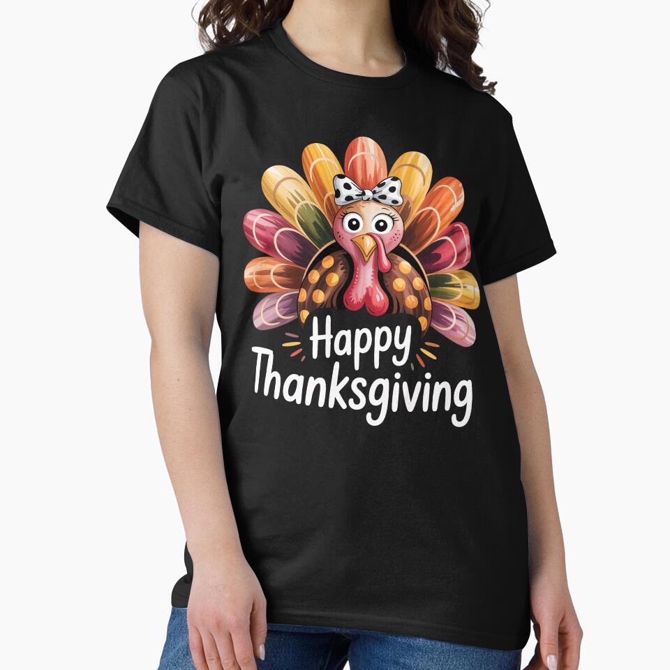 Happy Thanksgiving Cute Turkey With Bow Graphic by SpookshowDesign T-Shirts, Hoodie, Sweatshirt | BlankRebels.com (Image 2)