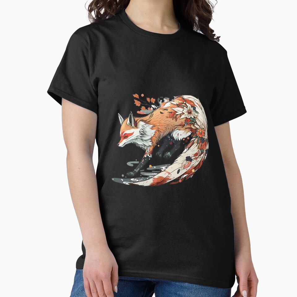 Japanese fox, with flowers on her body, japanese aesthetic by LorandQuest
