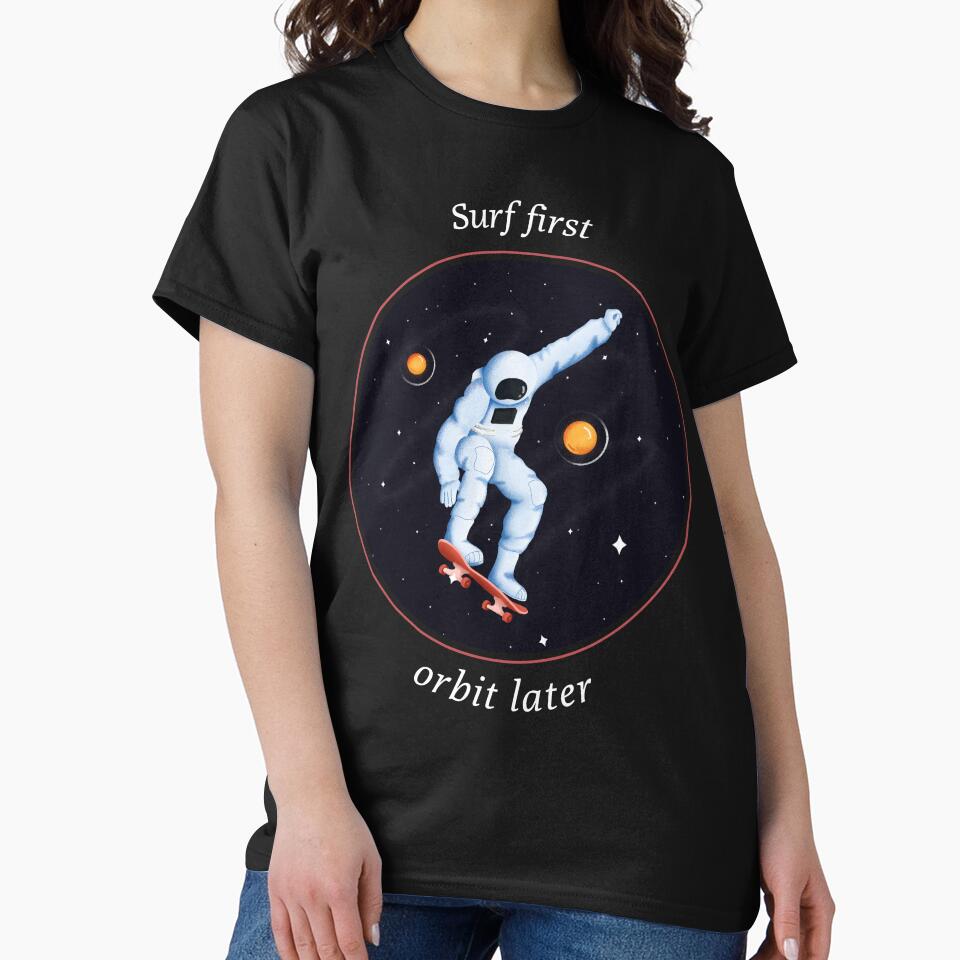 Surf first, orbit later astronaut surfing by Ariandesigne