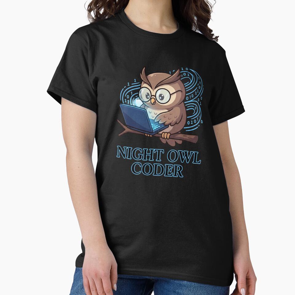 Night Owl Coder Funny Cartoon Graphic for Tech Professional by chattsuede T-Shirts, Hoodie, Sweatshirt (Image 2)