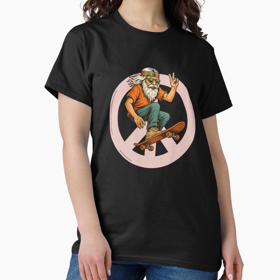 Elderly White Hippie Skateboarder – Funny Retro Skater Design by Lunaria Arts T-Shirts, Hoodie, Sweatshirt (Image 2)