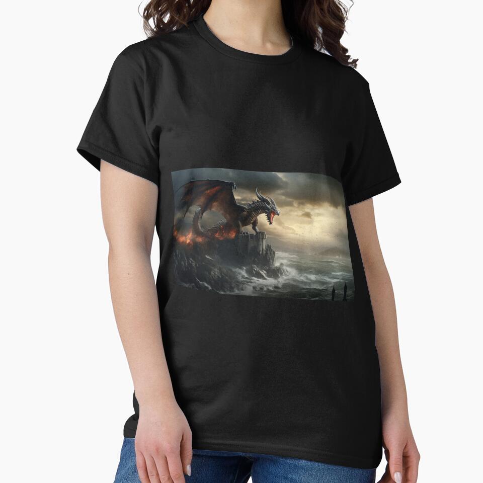 Dark Fantasy Landscape - Fire Dragon Roaring by Fantasy Masterpiece T-Shirts, Hoodie, Sweatshirt | BlankRebels.com (Image 2)