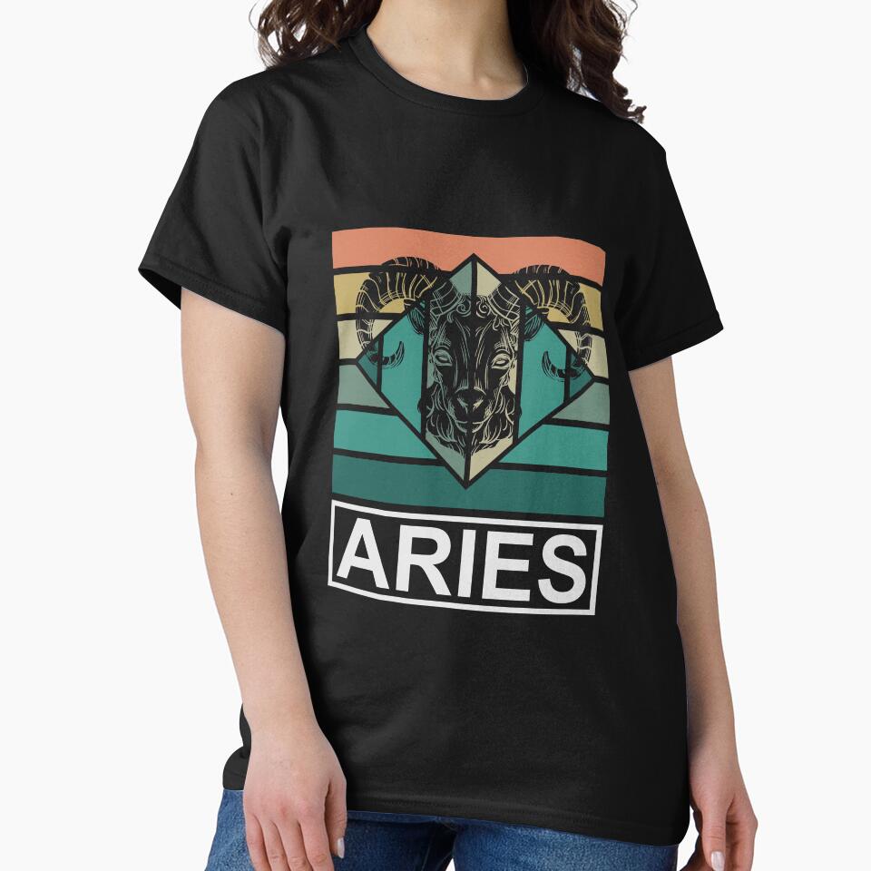 Aries Zodiac Symbol Rainbow Retro Style by Trinket-Trickster T-Shirts, Hoodie, Sweatshirt | BlankRebels.com (Image 2)