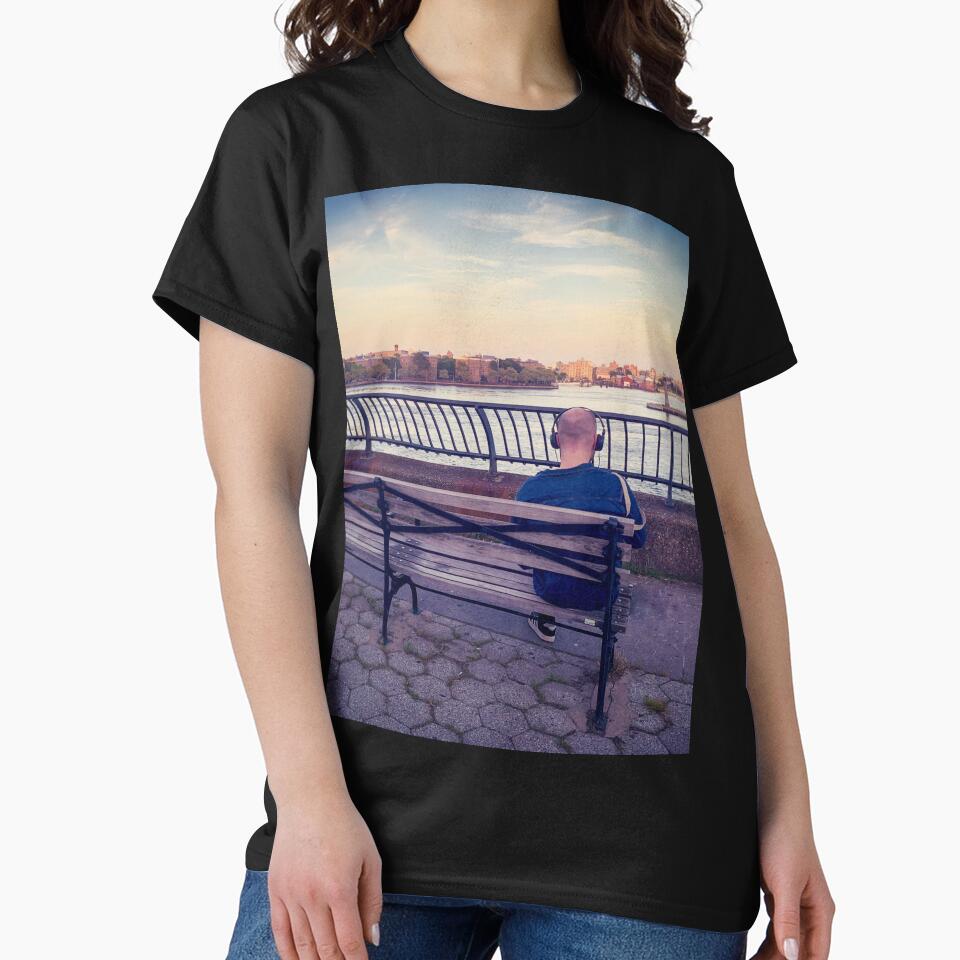 Sunset Carl Schulz Park Bench Lonely Man Manhattan New York City by eleonoraingrid T-Shirts, Hoodie, Sweatshirt (Image 2)