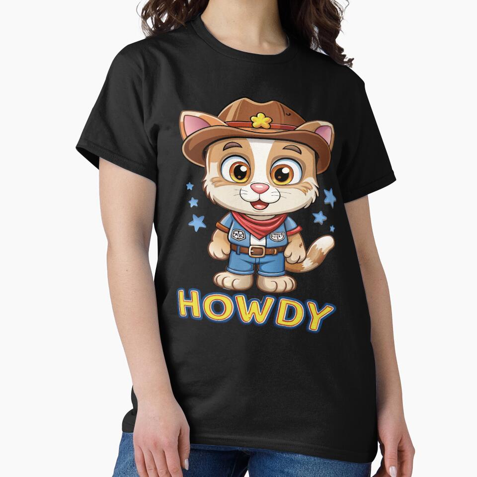 Howdy Cowboy Cat Kids Cartoon Design by Text2tee T-Shirts, Hoodie, Sweatshirt | BlankRebels.com (Image 2)