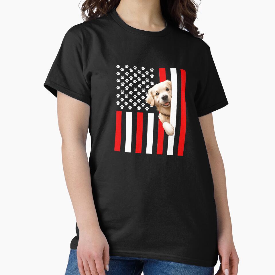 Golden Retriever Peeking Behind The American Flag by TheAnimalZ00 T-Shirts, Hoodie, Sweatshirt | BlankRebels.com (Image 2)