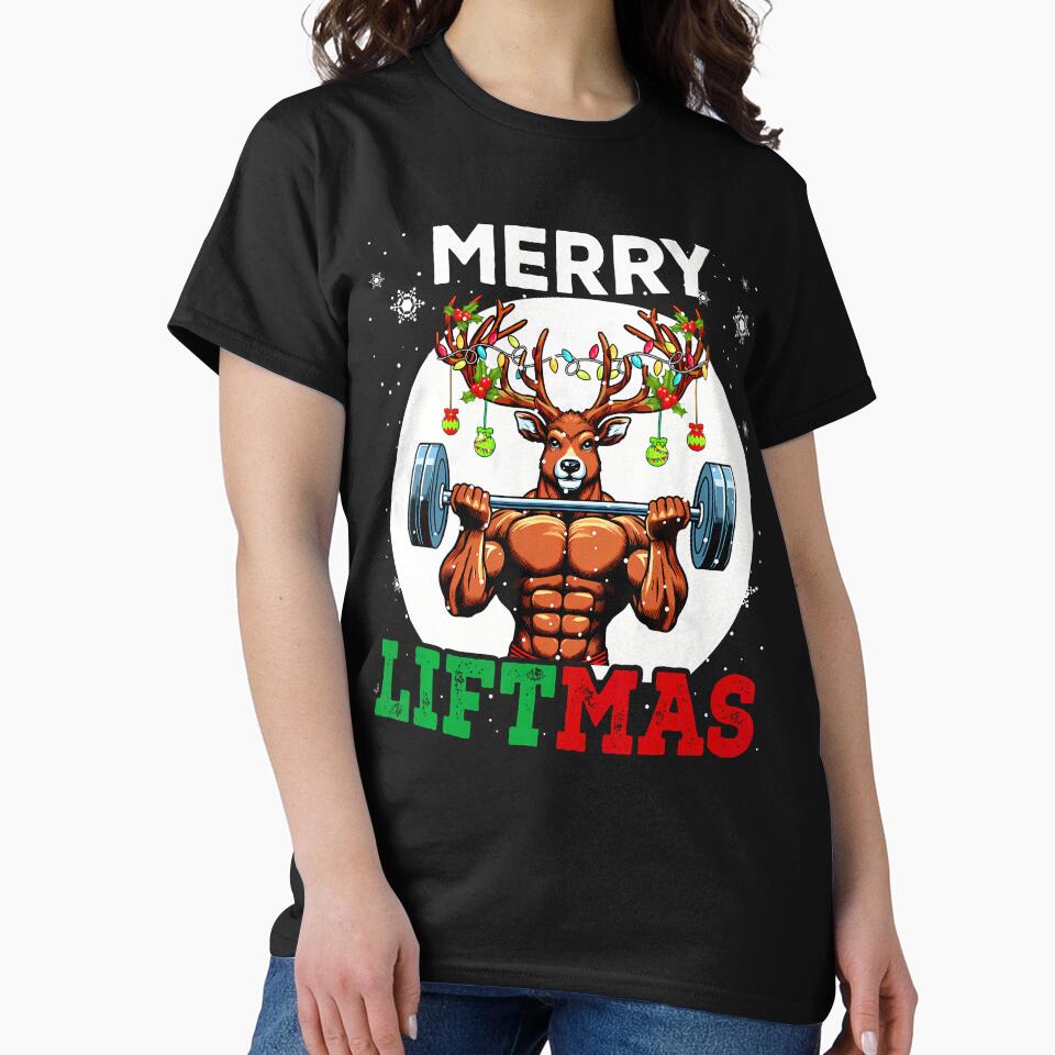 Merry Liftma'S Christmas Reindeer Weightlifting Gym Workout by GeorgeneCharlo T-Shirts, Hoodie, Sweatshirt (Image 2)