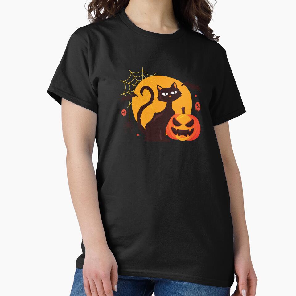 Black Cat & Pumpkin Halloween Shirt by Happy-PrintZ