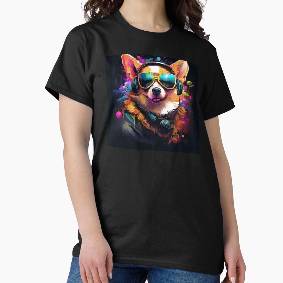 Cyberpunk Corgi Headphones Glass Woof Shaggy Colorfull by GrinGalore