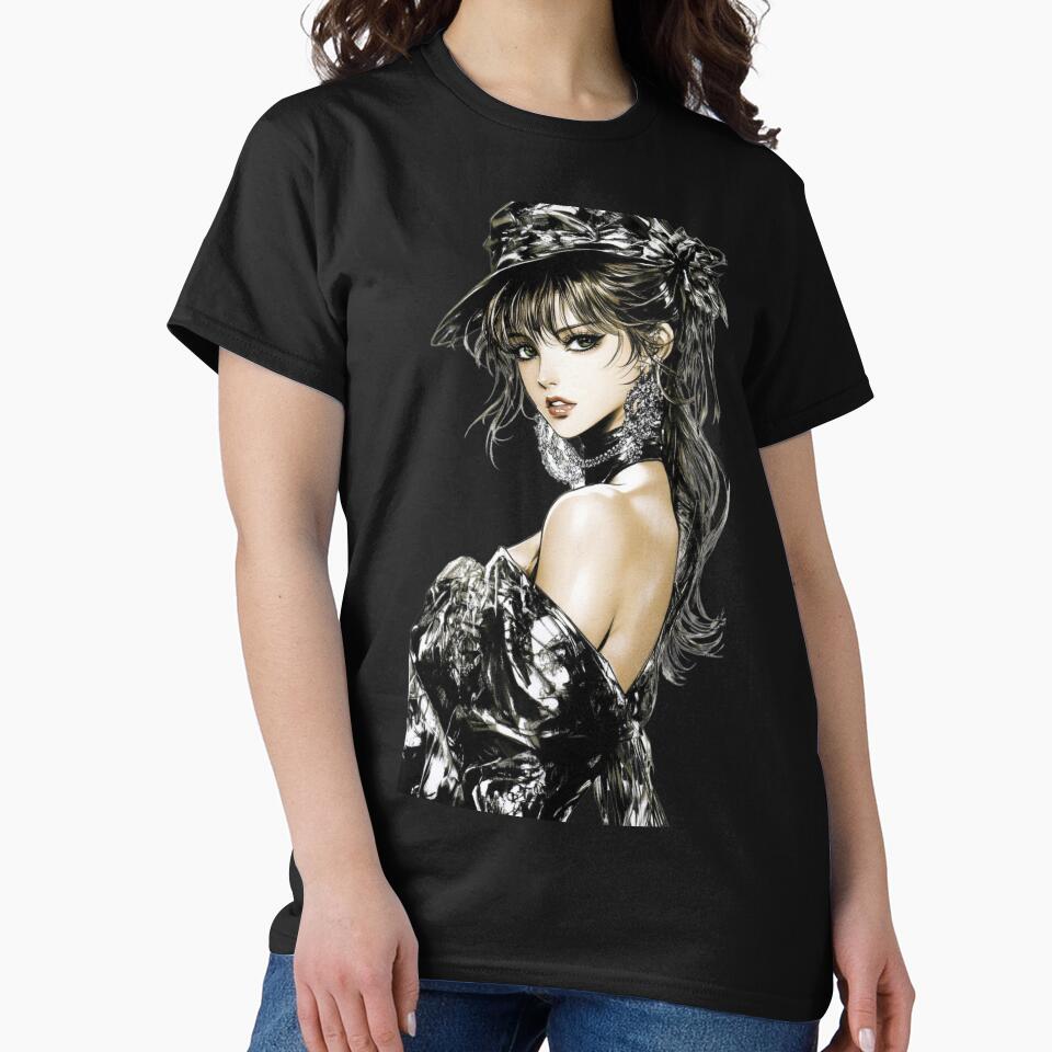 Elegant Manga Woman in Monochrome Style by Cris888 T-Shirts, Hoodie, Sweatshirt | BlankRebels.com (Image 2)