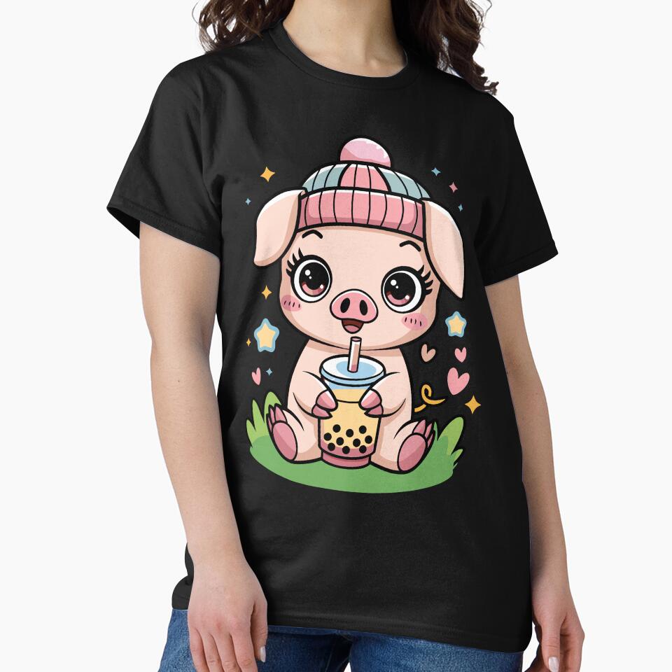 Cute Pig Enjoying Bubble Tea by InsanseCreation T-Shirts, Hoodie, Sweatshirt | BlankRebels.com (Image 2)