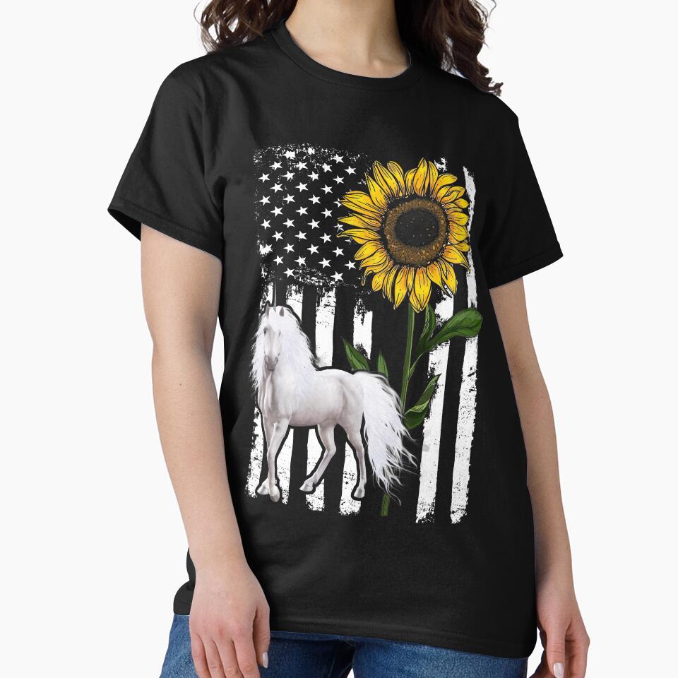 Unicorn Sunflower Black White American Flag by WillaldShop T-Shirts, Hoodie, Sweatshirt | BlankRebels.com (Image 2)