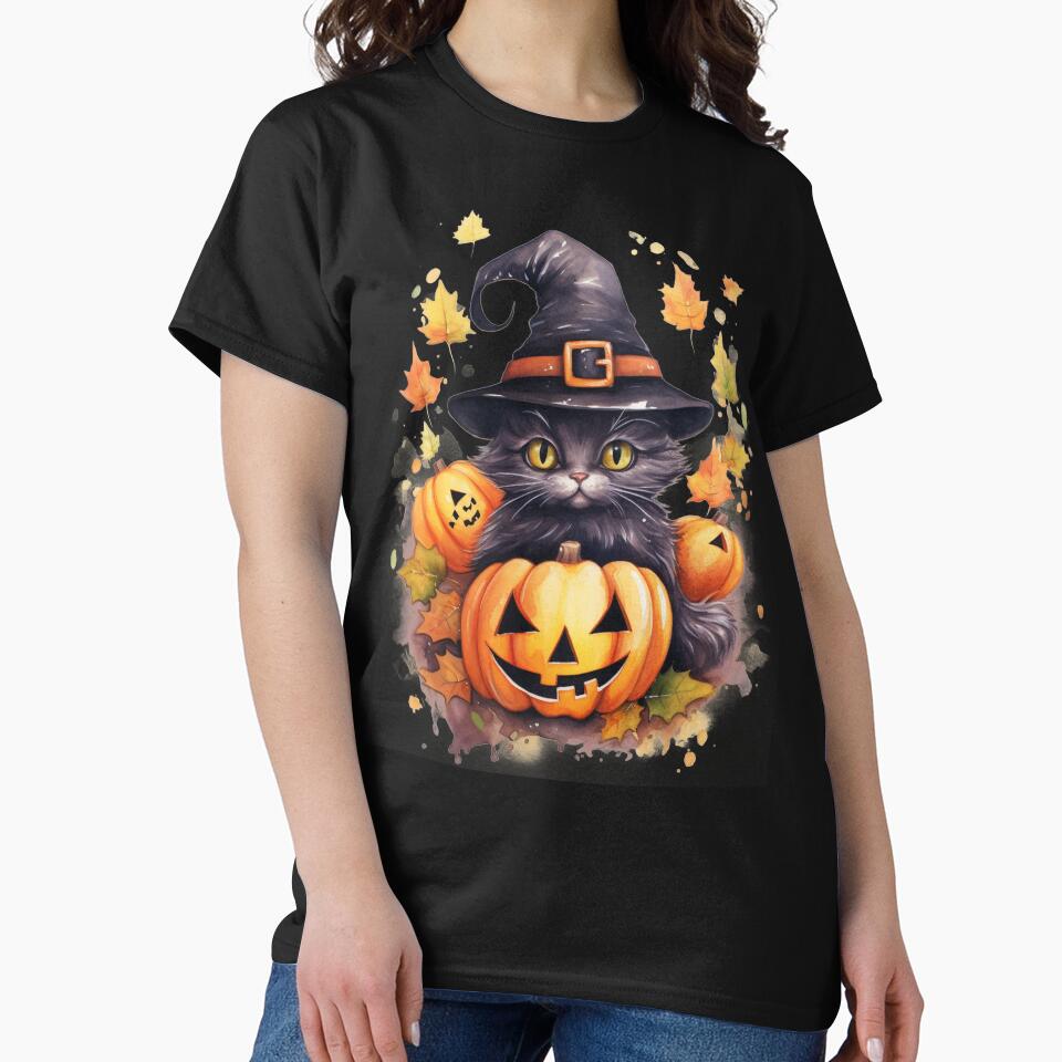 Halloween Cute Black Cat and Pumpkin Face by AnnaMDesign T-Shirts, Hoodie, Sweatshirt | BlankRebels.com (Image 2)
