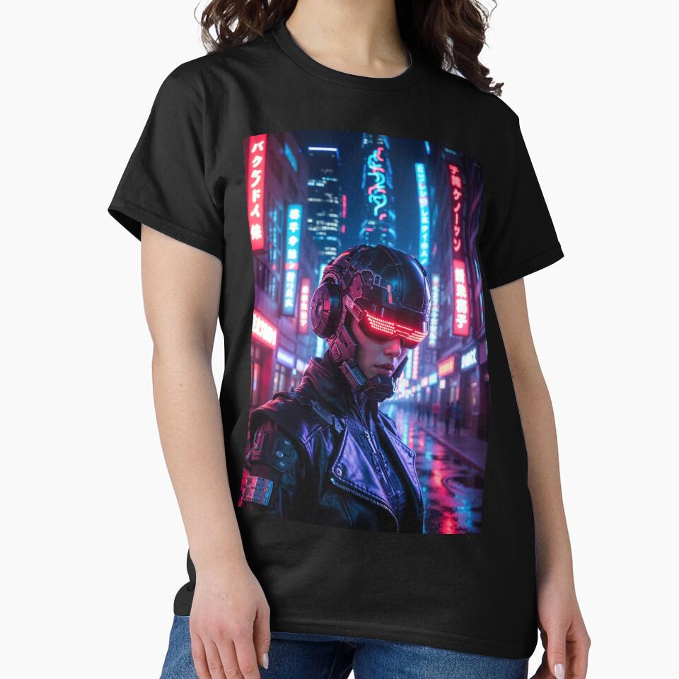 Cyberpunk Neon Visor Warrior – Futuristic Helmet in Rainy Tokyo Streets by RadaQueen T-Shirts, Hoodie, Sweatshirt (Image 2)