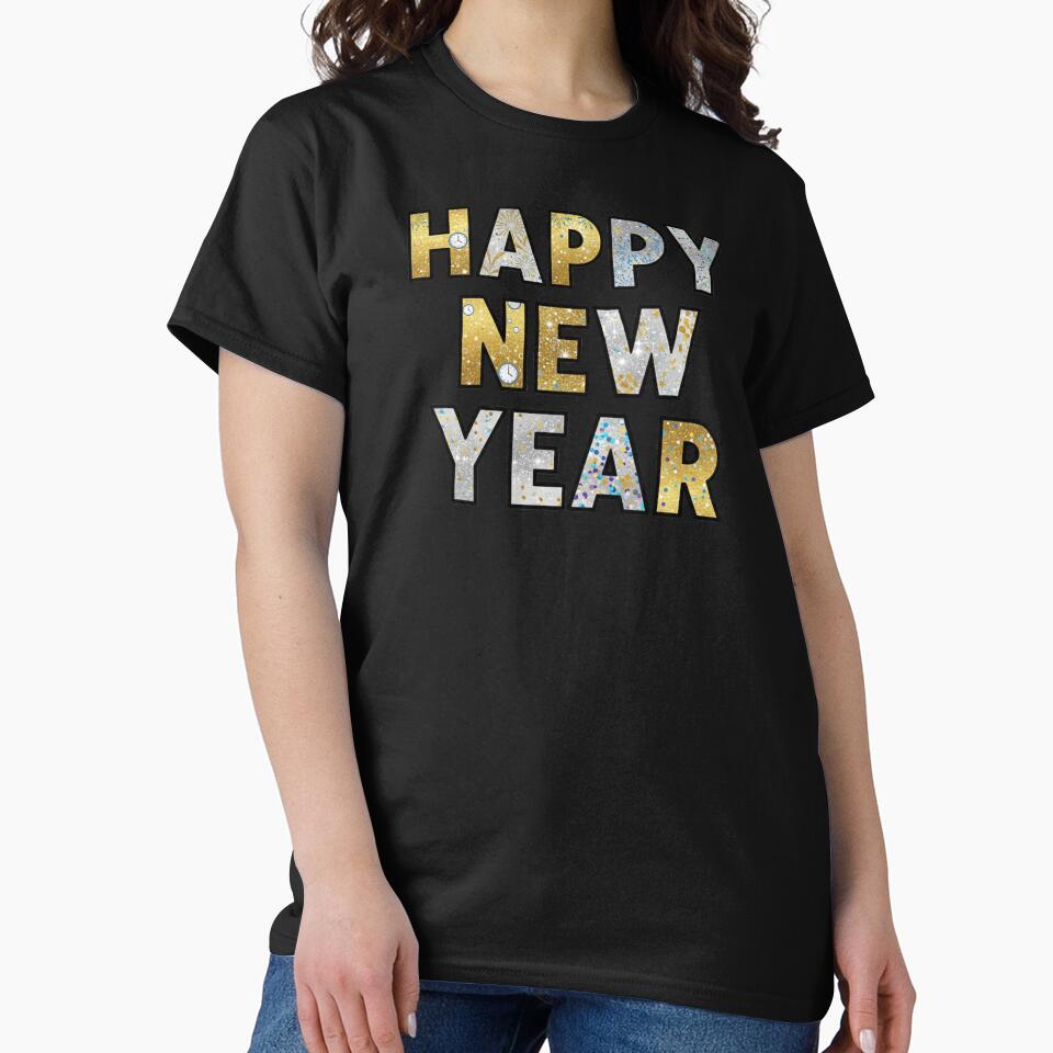 Glittery Happy New Year Typographic Design Festive Celebration by chattsuede T-Shirts, Hoodie, Sweatshirt (Image 2)