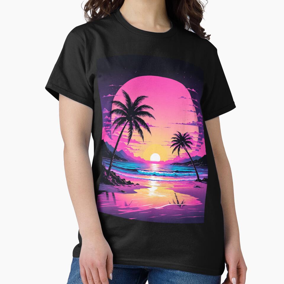 Beach Vaporwave Sunset by GrayWolf123 T-Shirts, Hoodie, Sweatshirt | BlankRebels.com (Image 2)