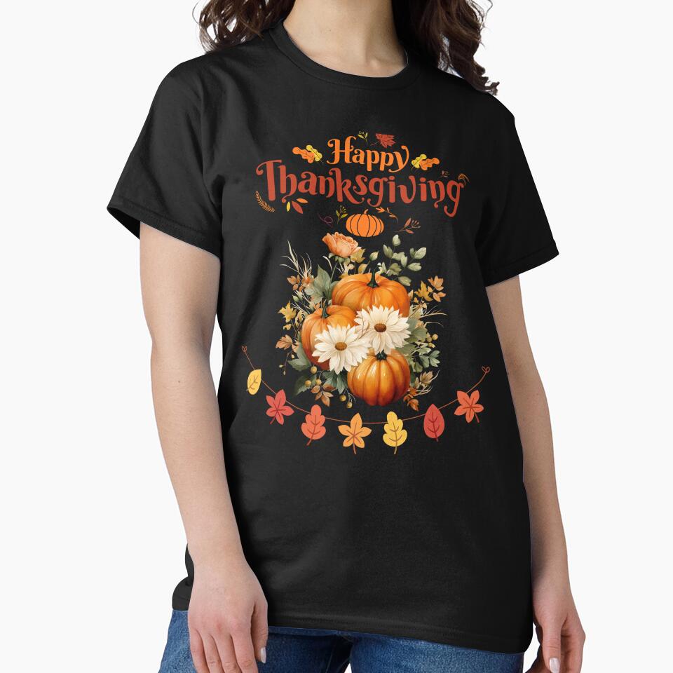 Happy Thanksgiving Pumpkin Leaves and Autumn Colors by FreeMind-Design T-Shirts, Hoodie, Sweatshirt (Image 2)