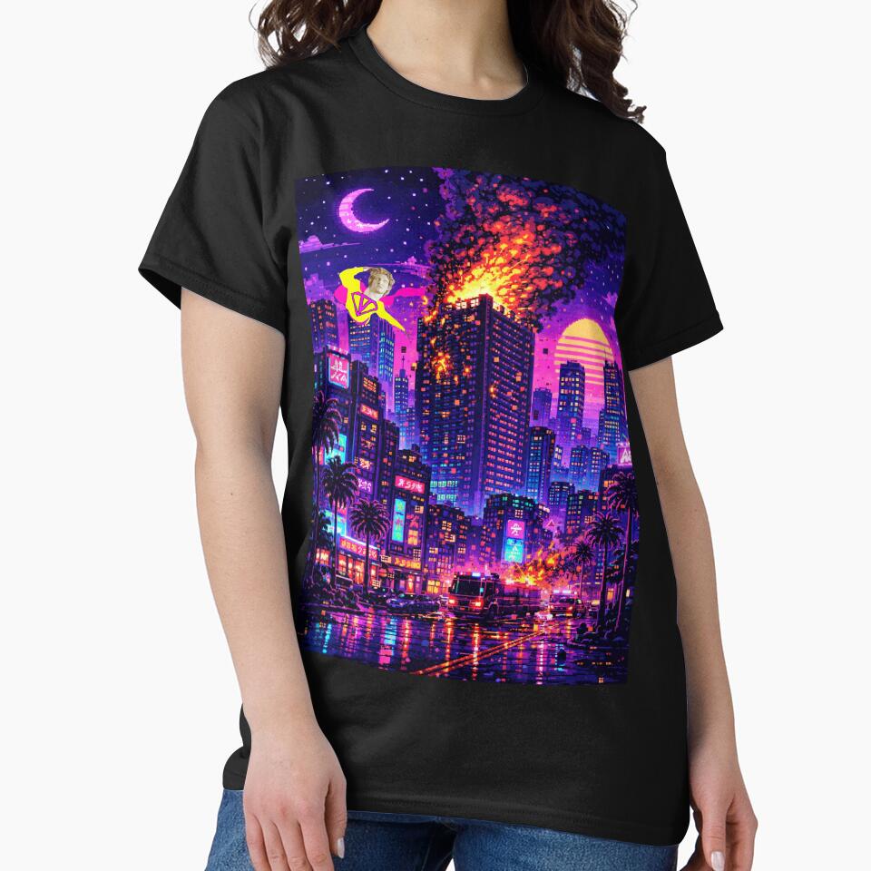 Vaporwave Man Fire Rescue Scene Vaporwave T-shirt design by SamiVaporStudio