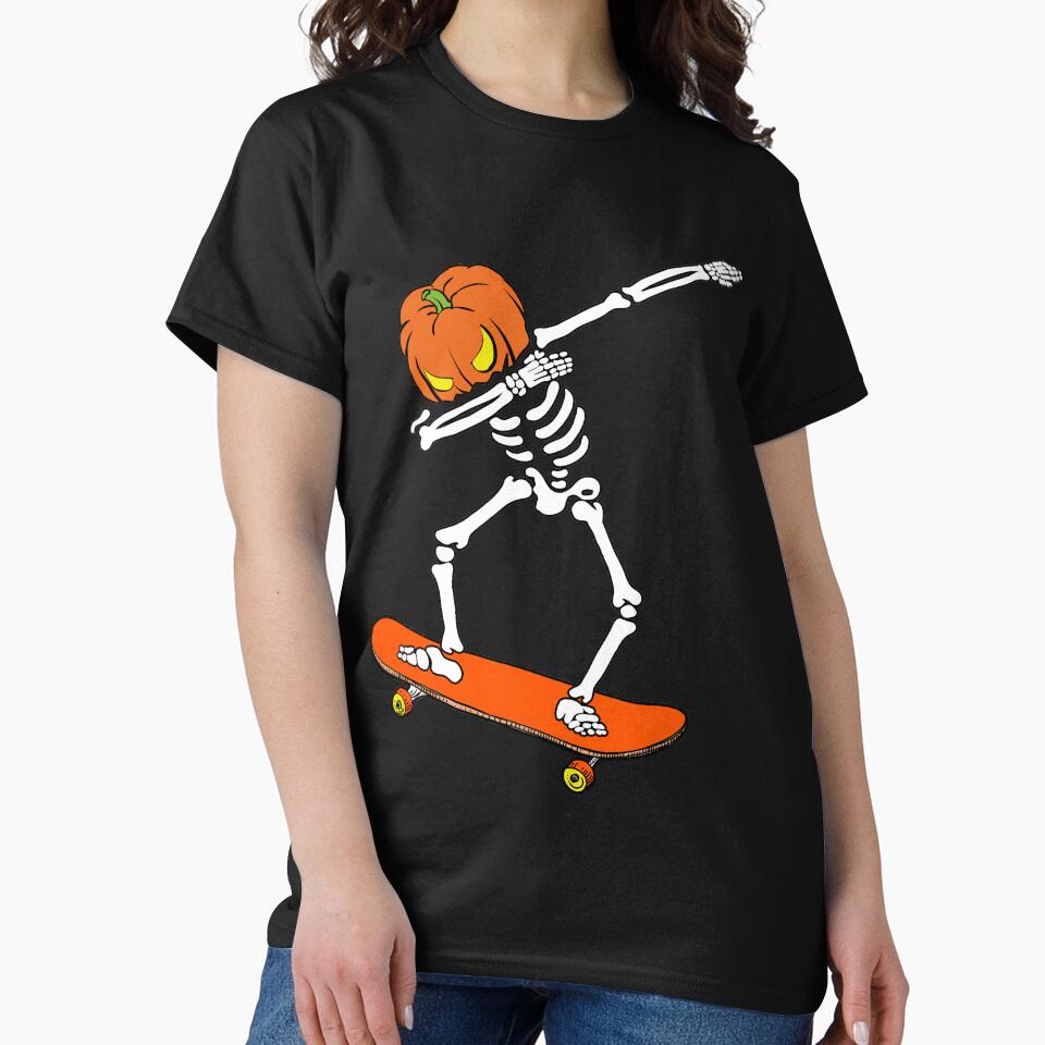 Dabbing Skeleton Skateboard Pumpkin Halloween Costume by TheWildStyle T-Shirts, Hoodie, Sweatshirt (Image 2)