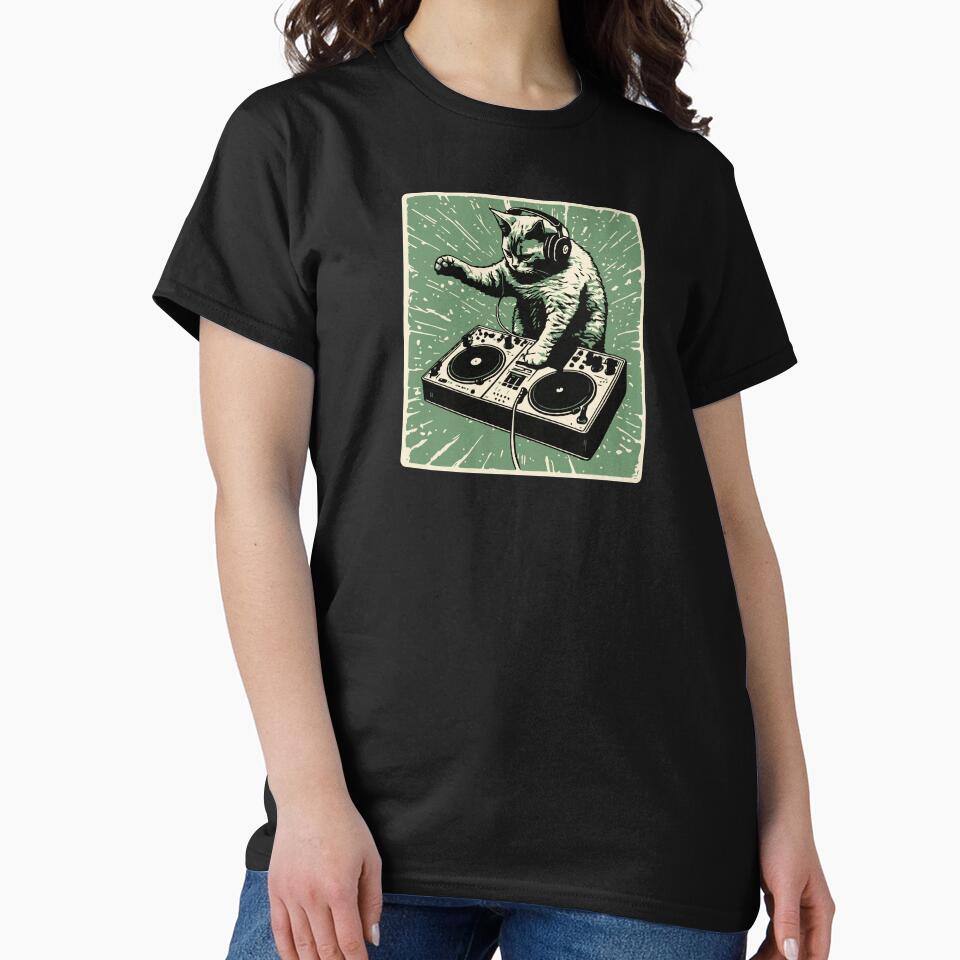 Cat DJ - Green Block Print - DJ Cat - Deadmau5 - Deadmouse by IfDesignGroup T-Shirts, Hoodie, Sweatshirt (Image 2)