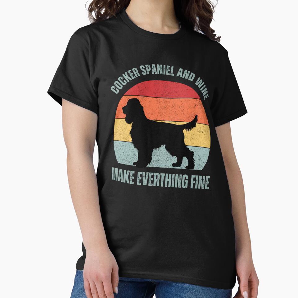 Cocker Spaniel and Wine Make Everything fine Retro Sunset Vintage Dog Lover Cute Pet Gift Dog Paw by darunwan... (Image 2)