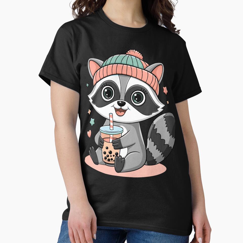Cute Cartoon Raccoon Drinking Bubble Tea by InsanseCreation T-Shirts, Hoodie, Sweatshirt | BlankRebels.com (Image 2)