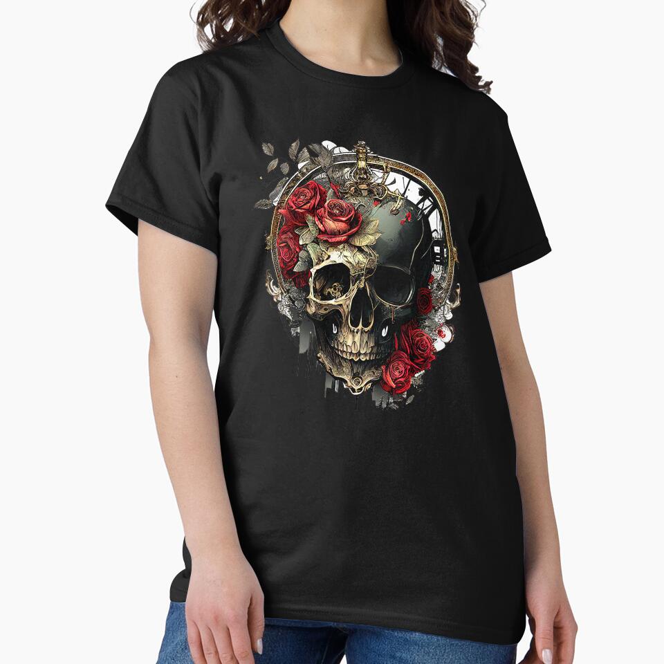 Steampunk style design - Skull with Roses Vintage Gothic by SevoArt T-Shirts, Hoodie, Sweatshirt | BlankRebels.com (Image 2)