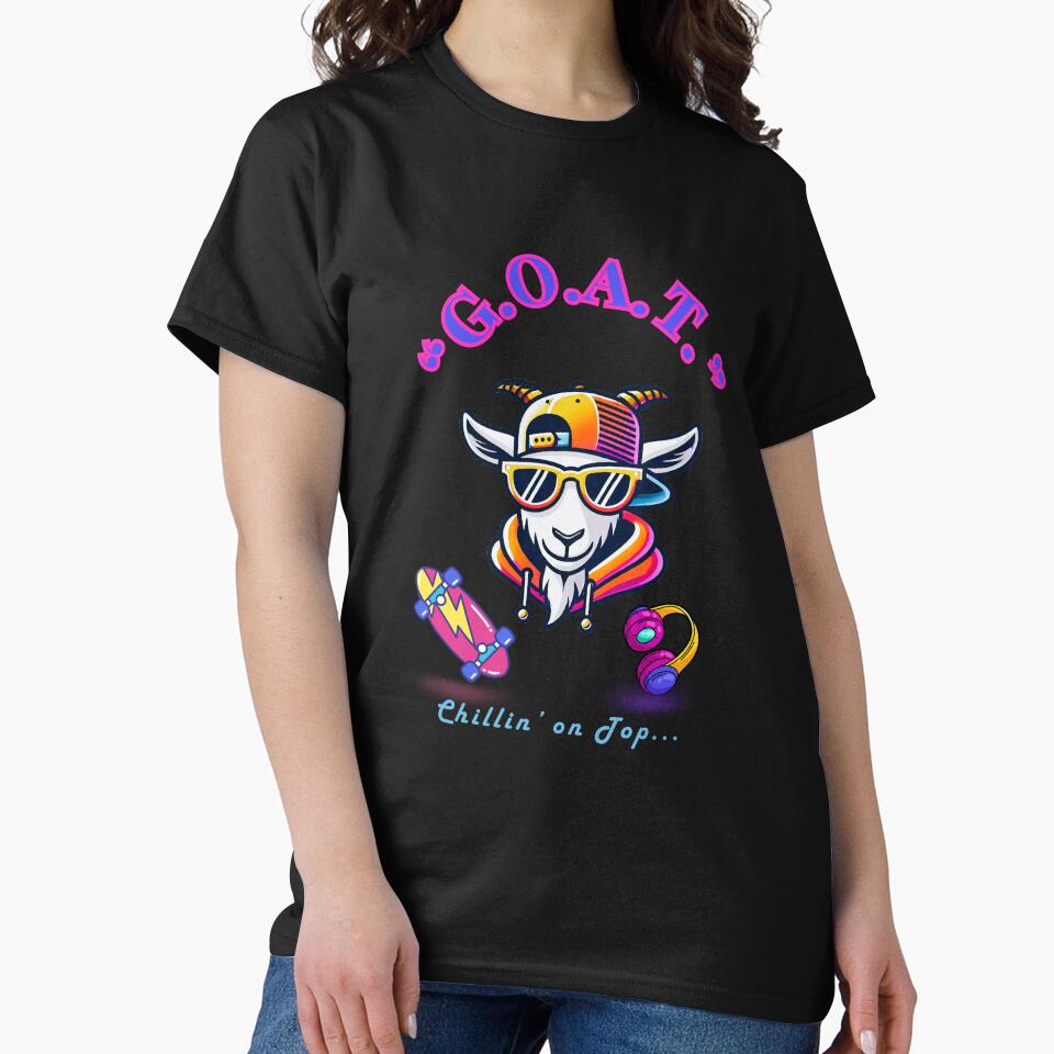 Chill G.O.A.T. Skateboard Vibes Design T-Shirt (Image 2)