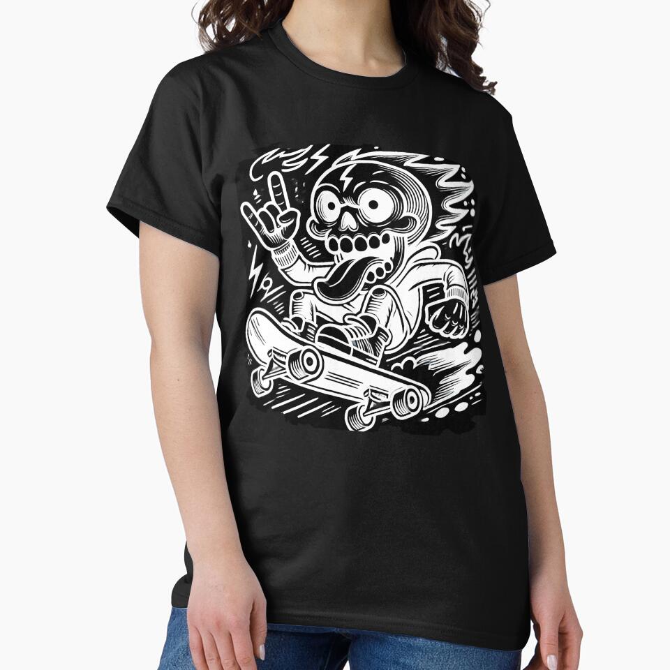 Skateboarding skull, Negative line drawing illustration by PixelPunny T-Shirts, Hoodie, Sweatshirt (Image 2)