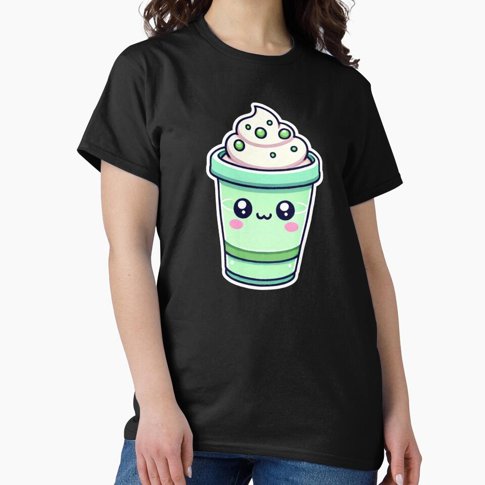Kawaii Matcha Latte — Pastel Cute Green Coffee Cup Illustration by Smile-AlNo T-Shirts, Hoodie, Sweatshirt (Image 2)