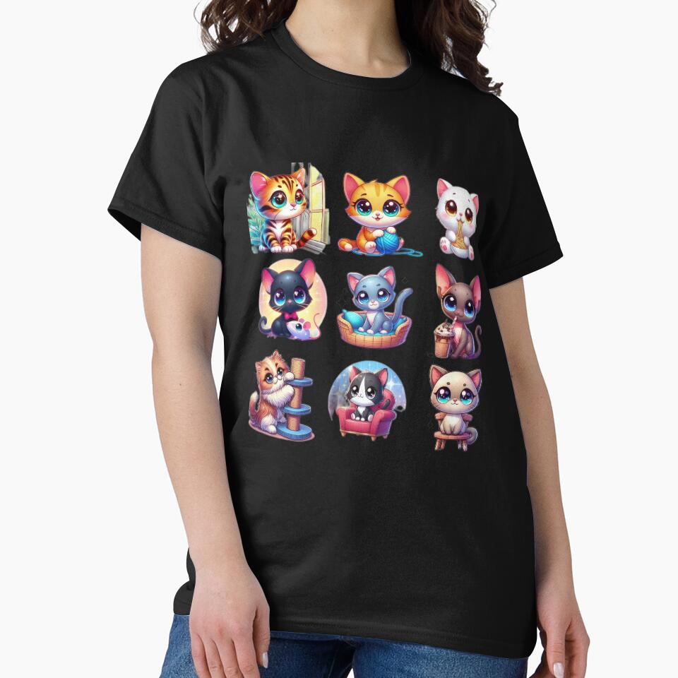 Cute Funny Cat Pattern Funny Colorful Kawaii Kitten Cat Art Funny Cat Cat Lover Cute Cat Cat Pattern T-Shirts, Hoodie, Sweatshirt