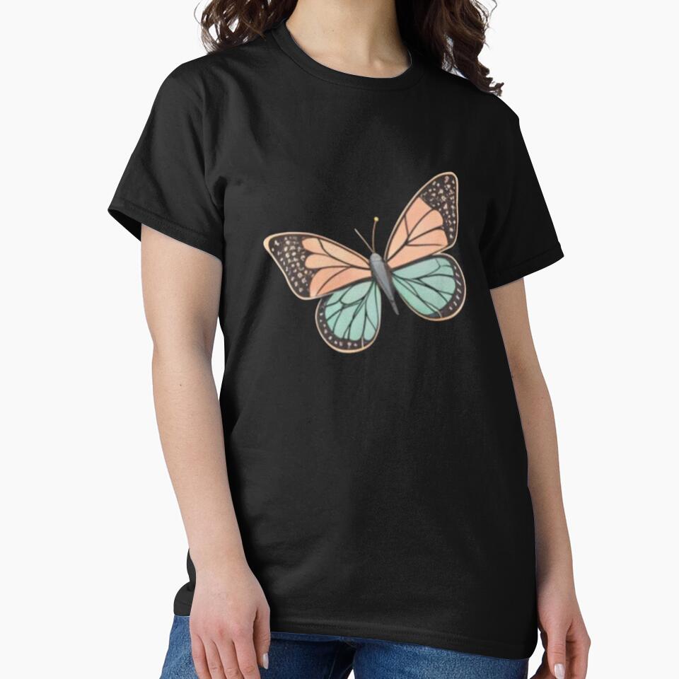 Aesthetic Peach and Mint Butterfly. Colorful Butterfly Sticker by ZyVoAli T-Shirts, Hoodie, Sweatshirt (Image 2)
