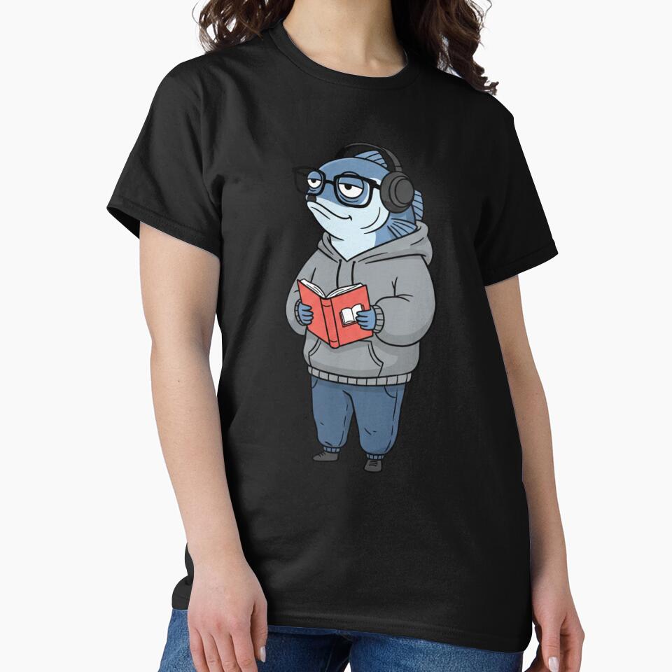 Sardine Reading Books – Sleepy Nerdy Hoodie Cartoon by ColorSplash123