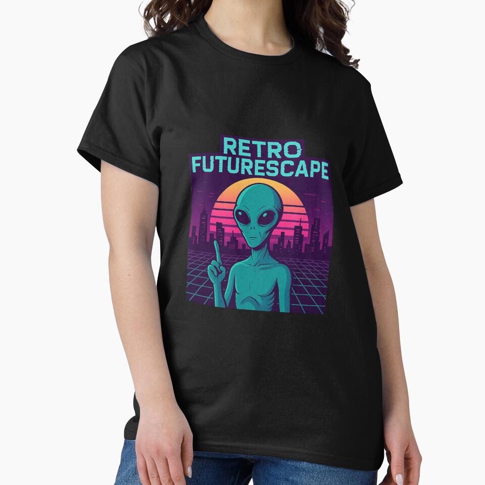 Retro Futurescape Alien Vaporwave Tee – Synthwave ET Skyline Aesthetic by DJCApparel