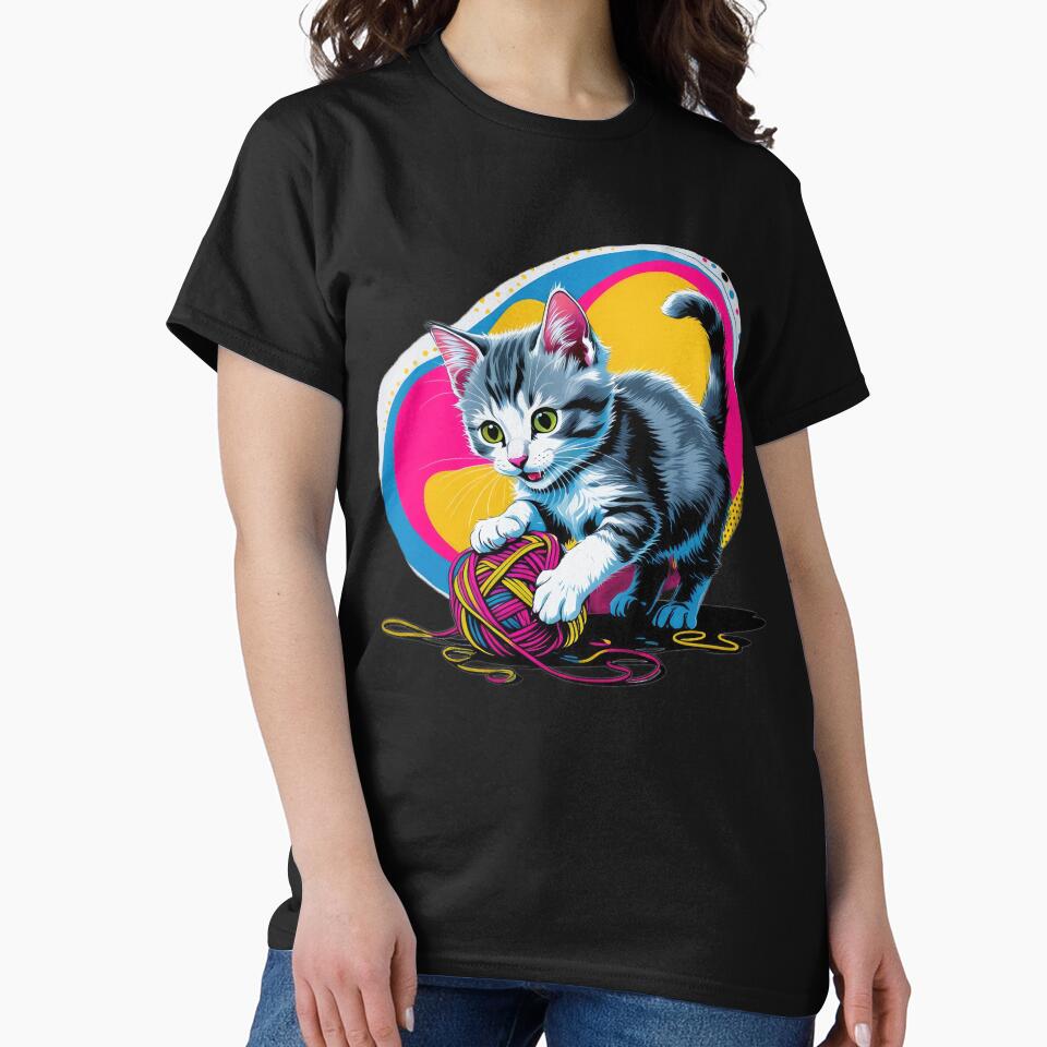 cute funny cat kitten with yarn and abstract colorful shapes, cute cat,cute funny by Expressions-Sel
