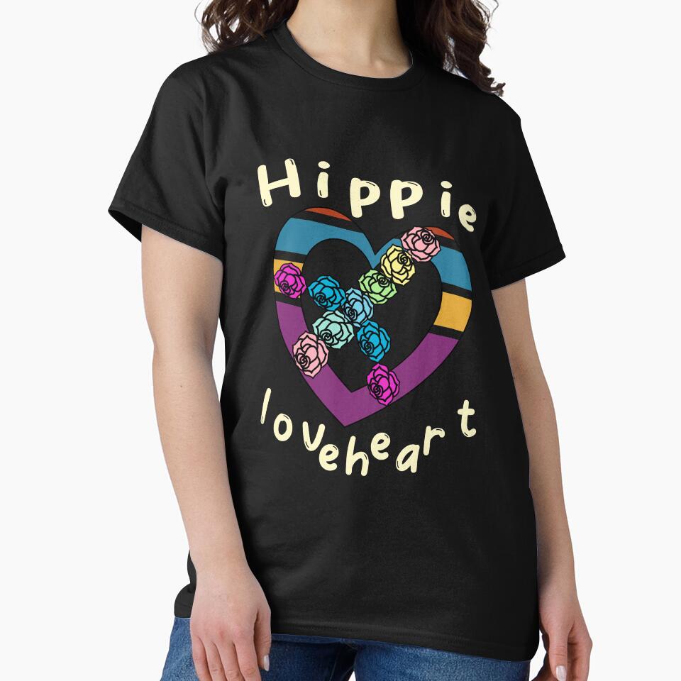 Hippie loveheart, heart with roses peace sign. by Bodino T-Shirts, Hoodie, Sweatshirt | BlankRebels.com (Image 2)