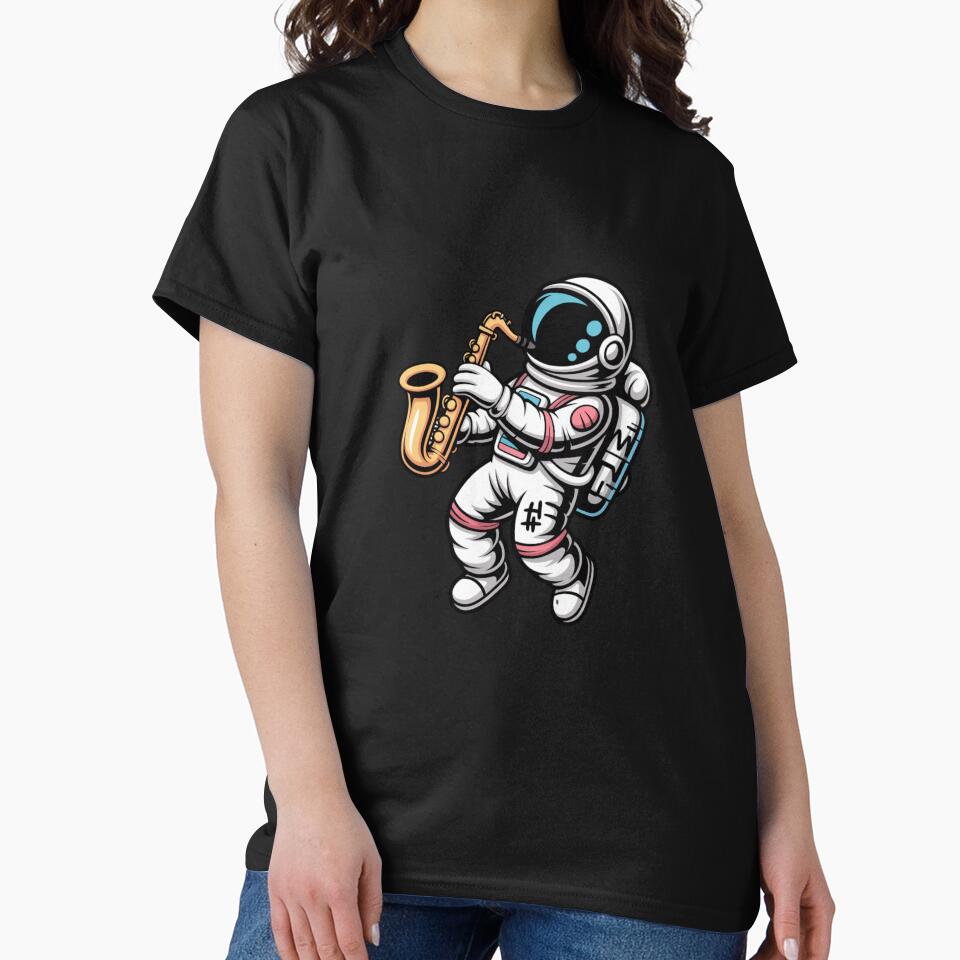 Saxophone Astronaut – Cool Neon Space Jazz Music Design by ColorSplash123 T-Shirts, Hoodie, Sweatshirt (Image 2)